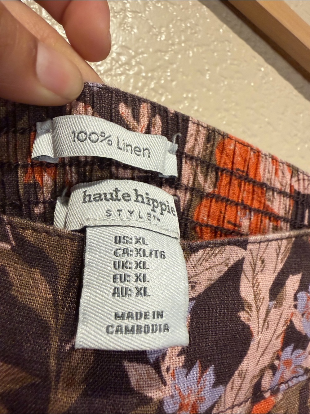 Haute Hippie Brown Floral Linen Pants with Orange Accents - Picture 6 of 6